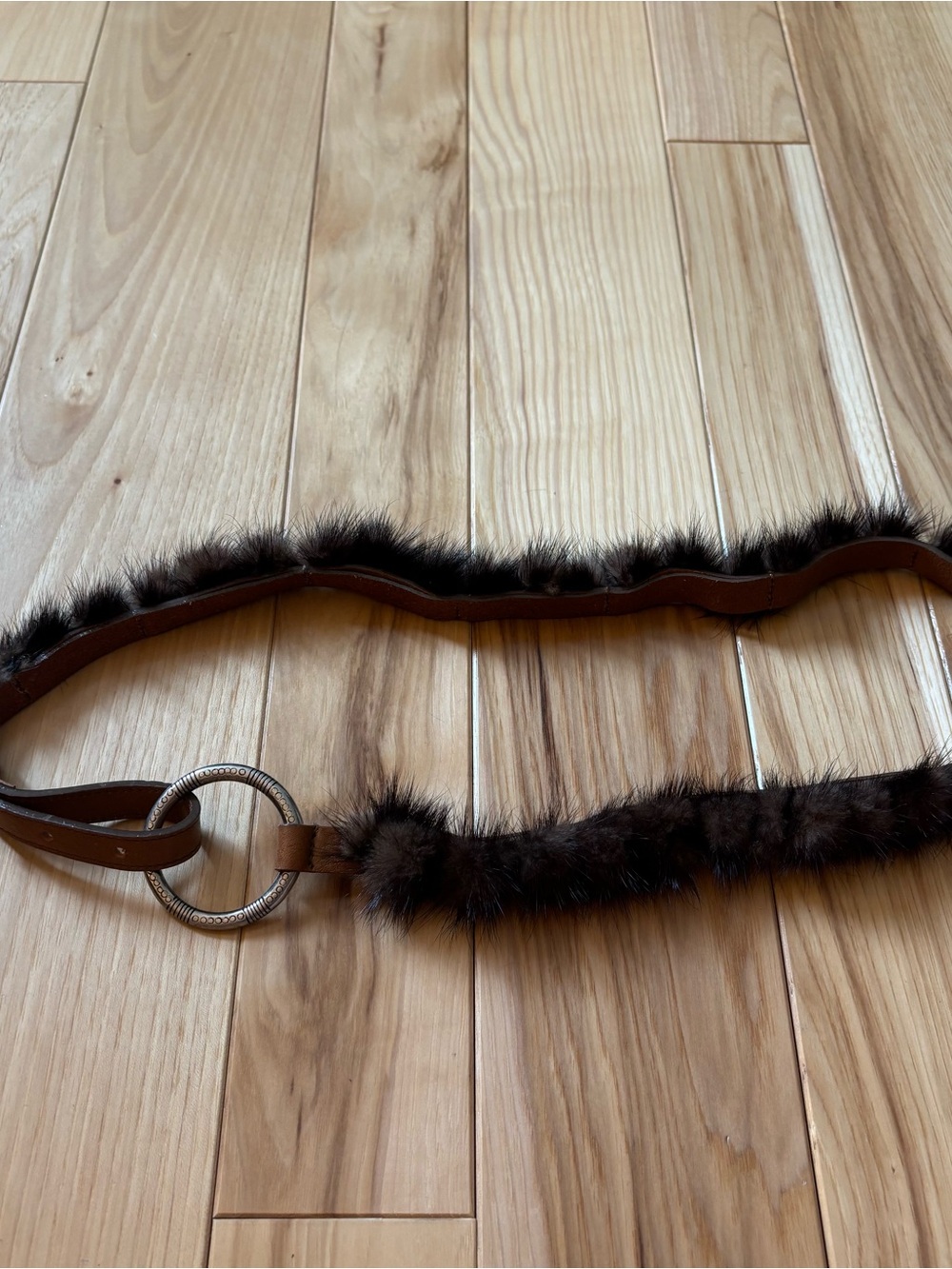 Y2K Brown Fur Leather Belt